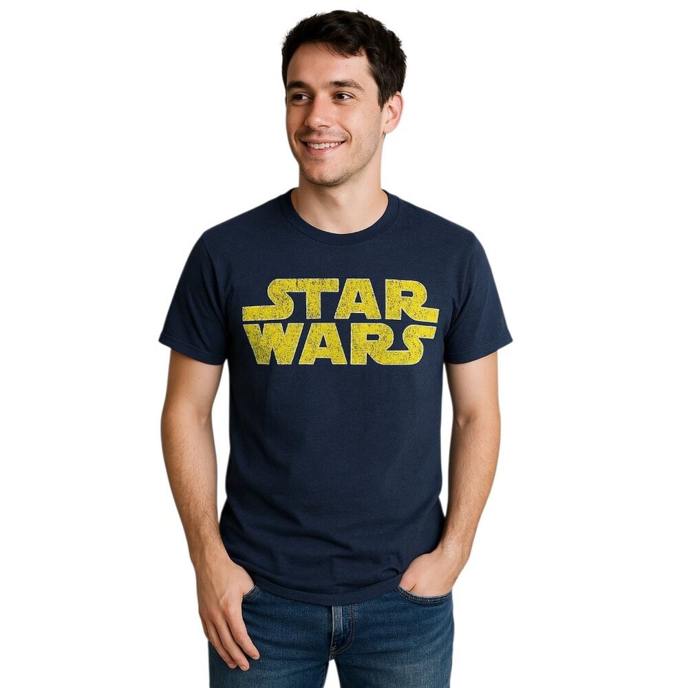 Star Wars T Shirt Tee Blue Yellow Vintage Looking Adult Men's MAN'S Small NWT